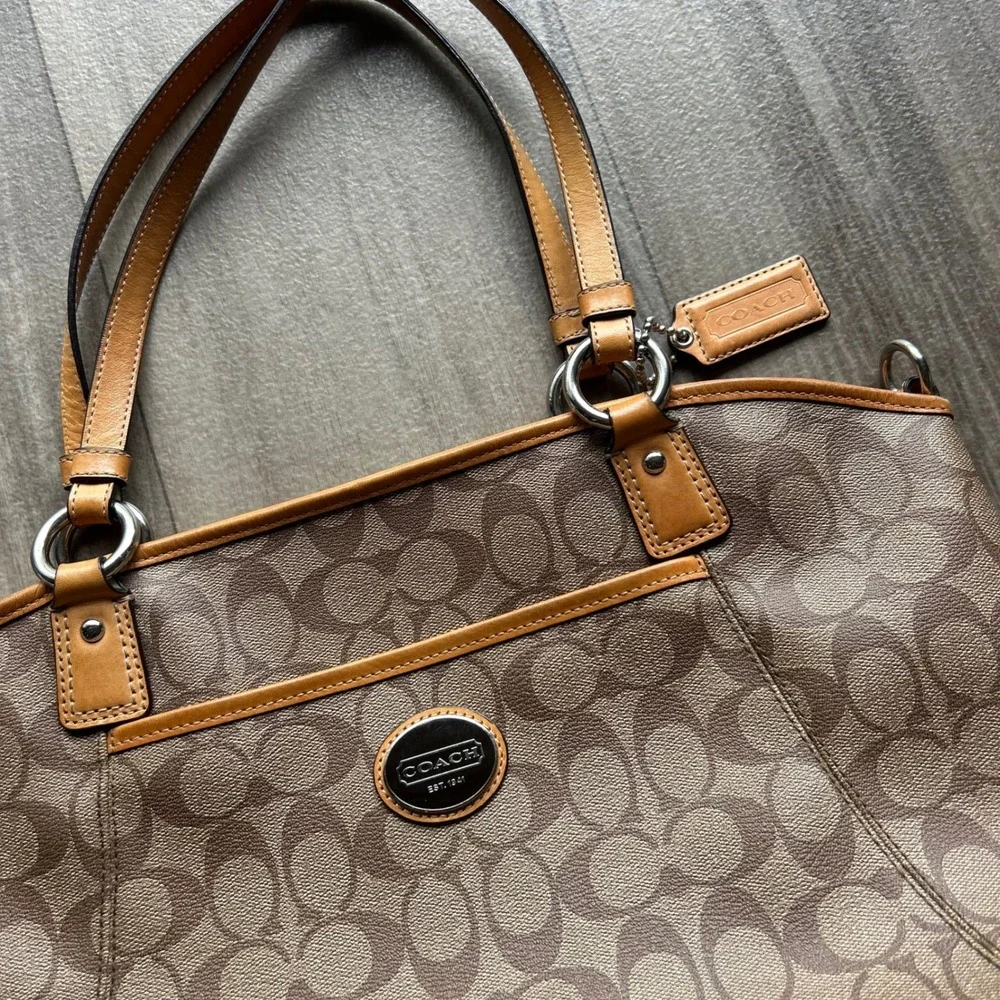 Coach Signature Gallery Tote Khaki Brown Monogram Shoulder Bag F19817